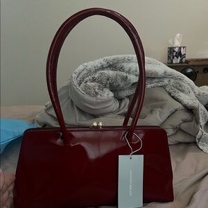 ANTONIO MELANI Burgundy Patent Leather Top-Handle Shoulder Bag